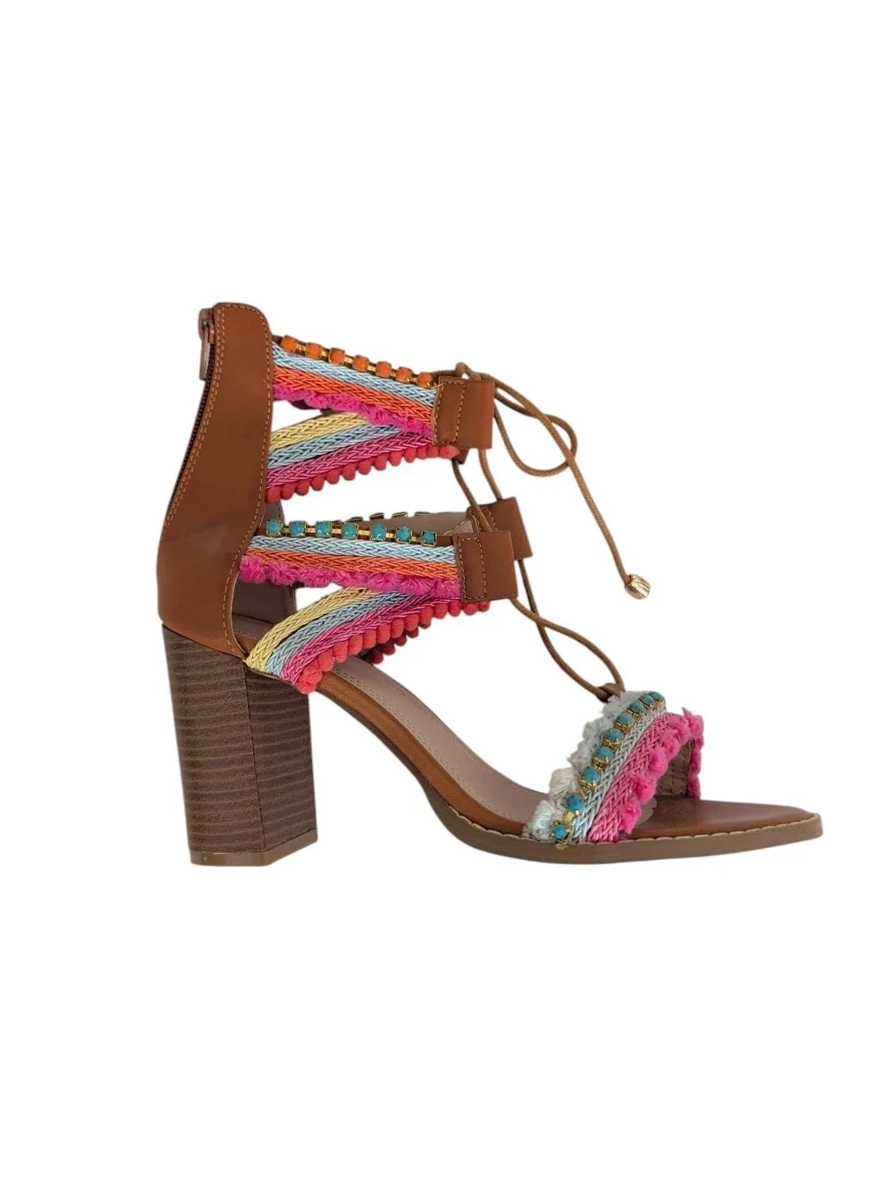 Charlotte Russe Edith-2 Lace-Up Gladiator Sandals 10 Pink Brown Multi